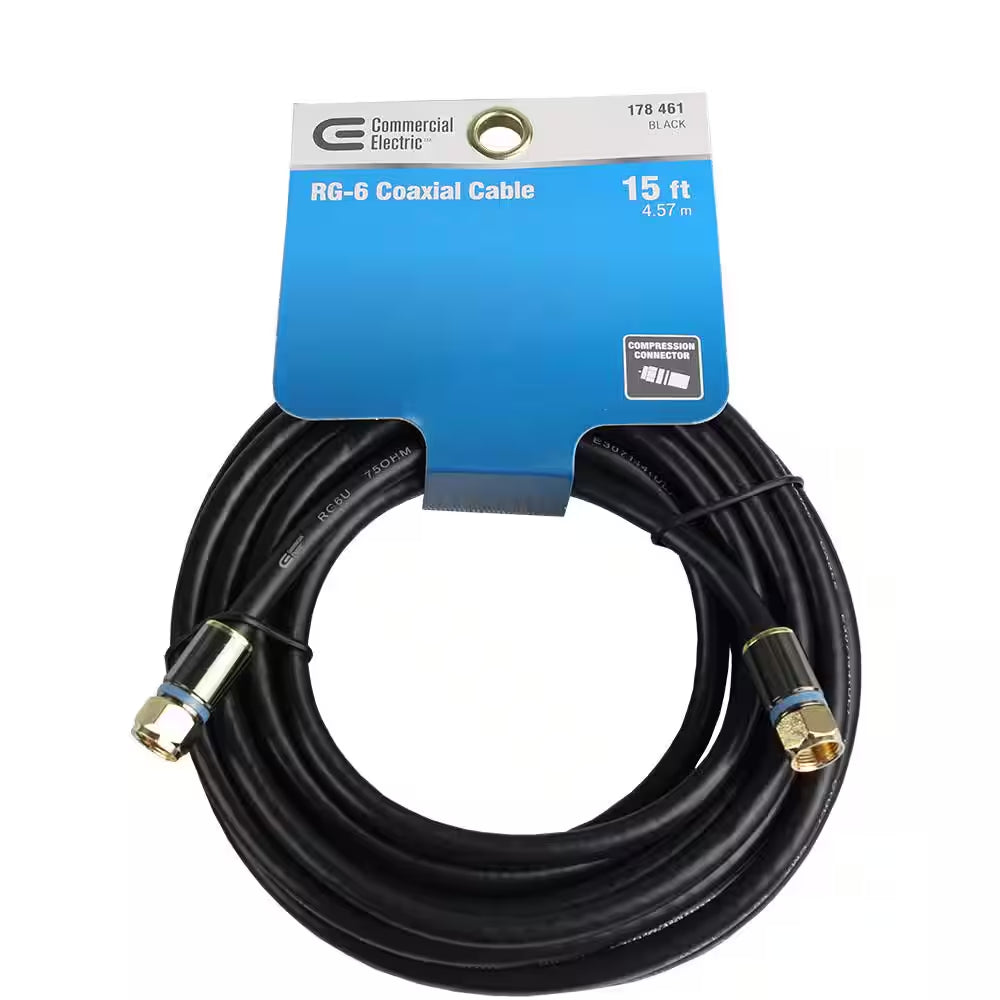 15 Ft. RG-6 Coaxial Cable - Black