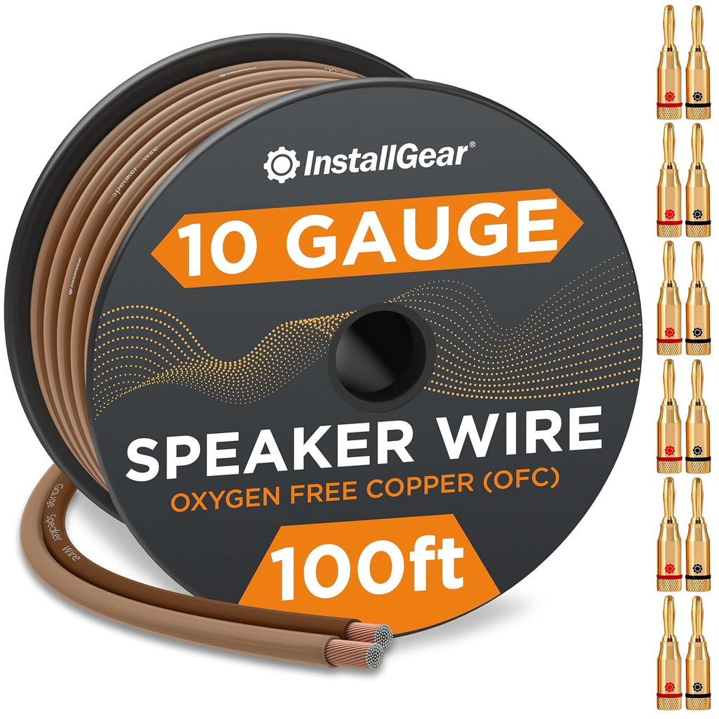 12 Gauge Speaker Wire with 12 Banana Plugs (100Ft) - 99.9% Pure Copper - True Spec and Touch Cable