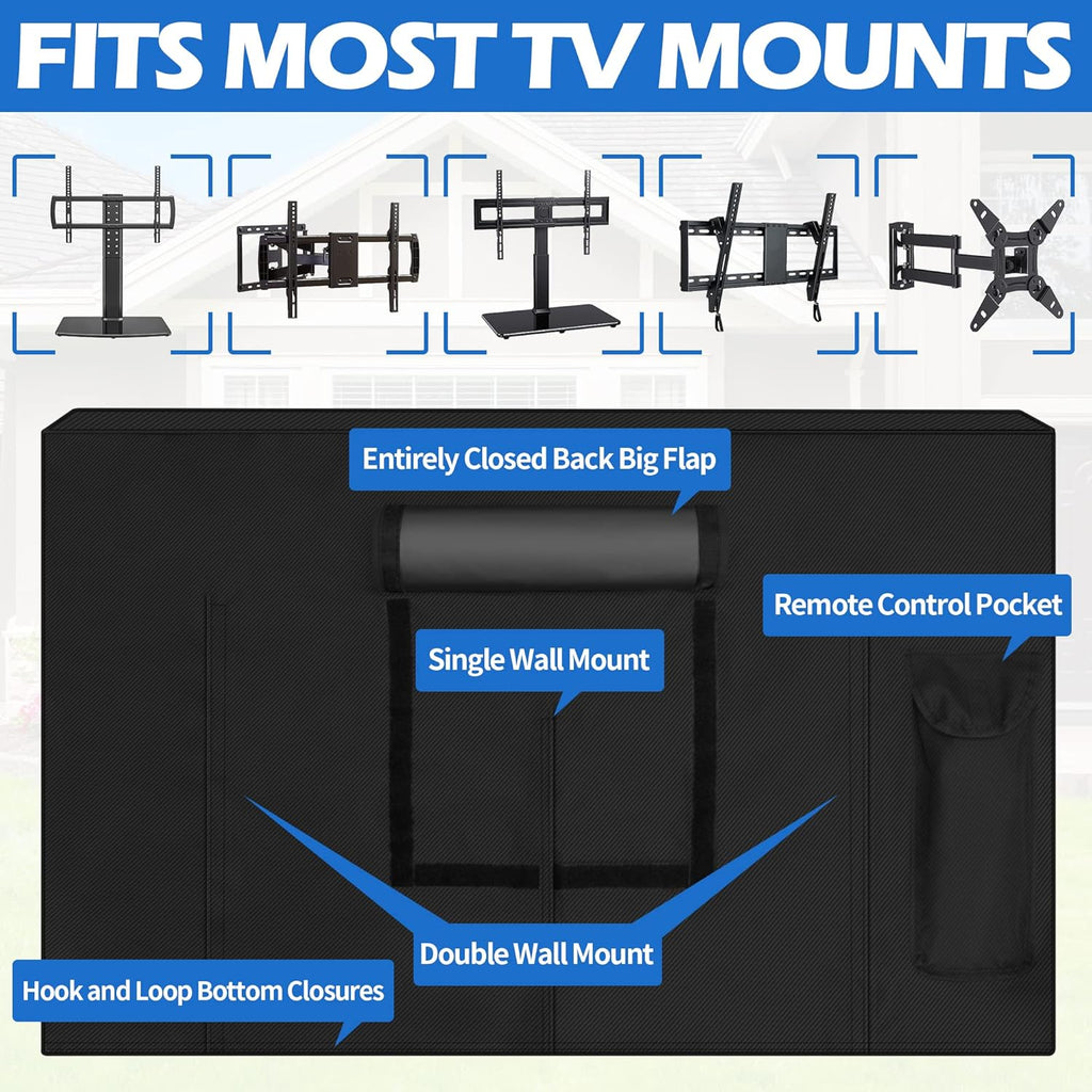 Outdoor TV Cover, 46" to 48" TV Screen Protector, 600D Canvas Heavy Duty Waterproof Fade Resistant Material, Waterproof Canvas TV Protector for LCD, LED, Black